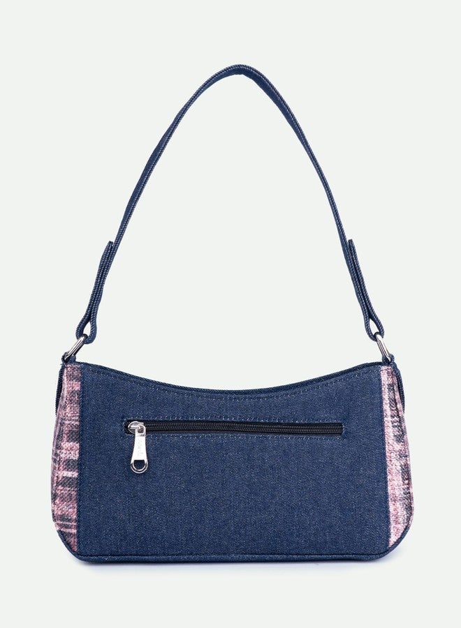 ZOUK حقيبة كتف صغيرة من زوك ليرا للنساء - حقيبة كتف من الدنيم والمطبوع مع بطانة مقاومة للماء | حقيبة كتف مصنوعة يدويًا مع جيوب متعددة وإغلاق بسحاب للاستخدام اليومي | كشمير أسود (وردي) - Image 3